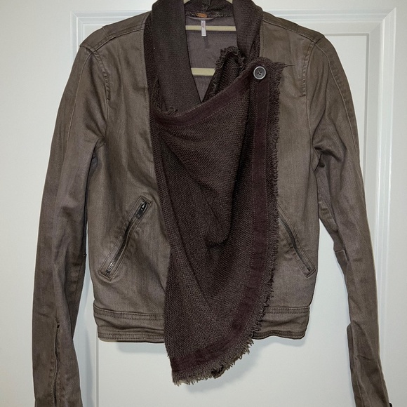 Free People Drape Front Coated Moto Jacket Denim - Picture 5 of 6